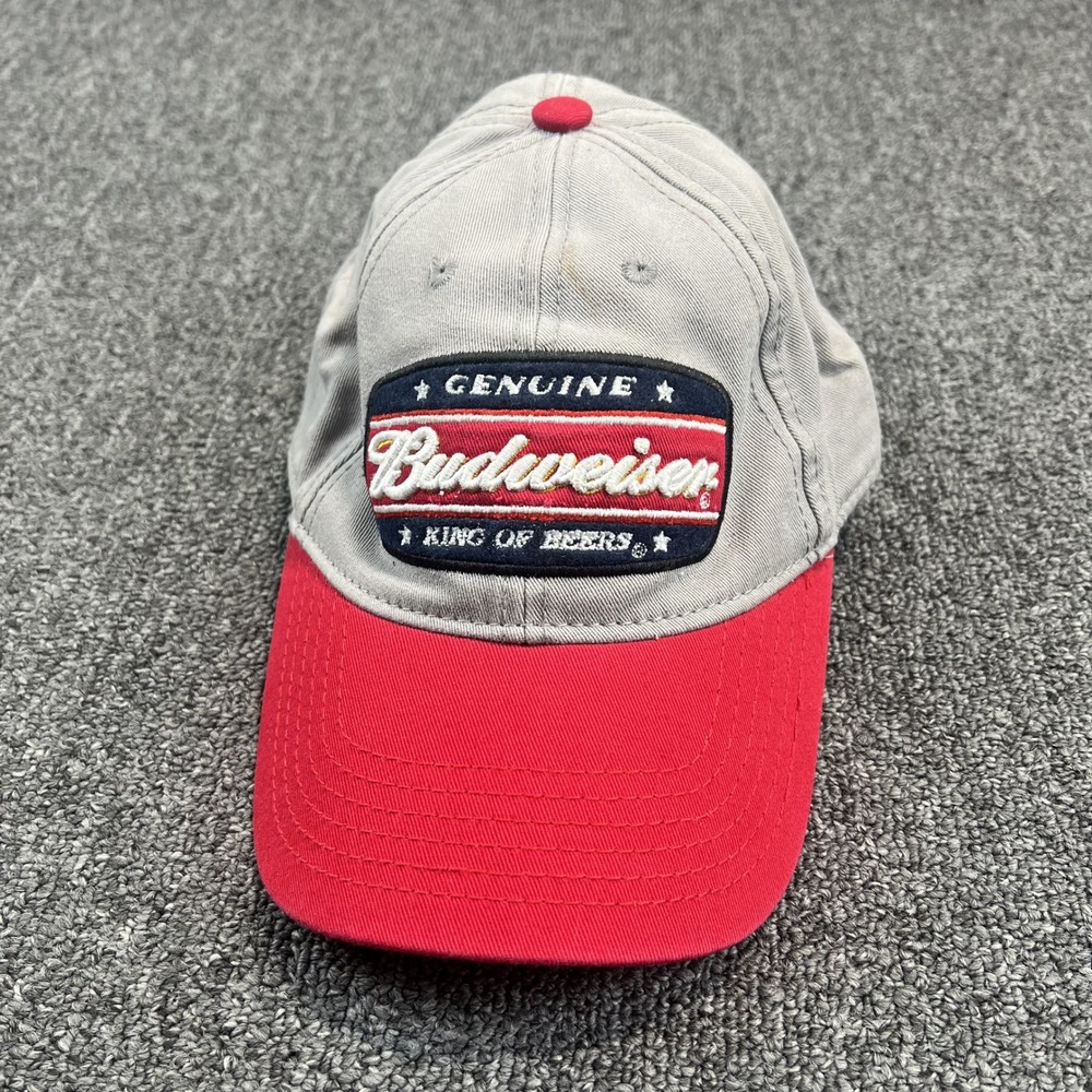 Budweiser Vintage Aesthetic Snapback Hat OS Grey Red King of Beers Patch Logo